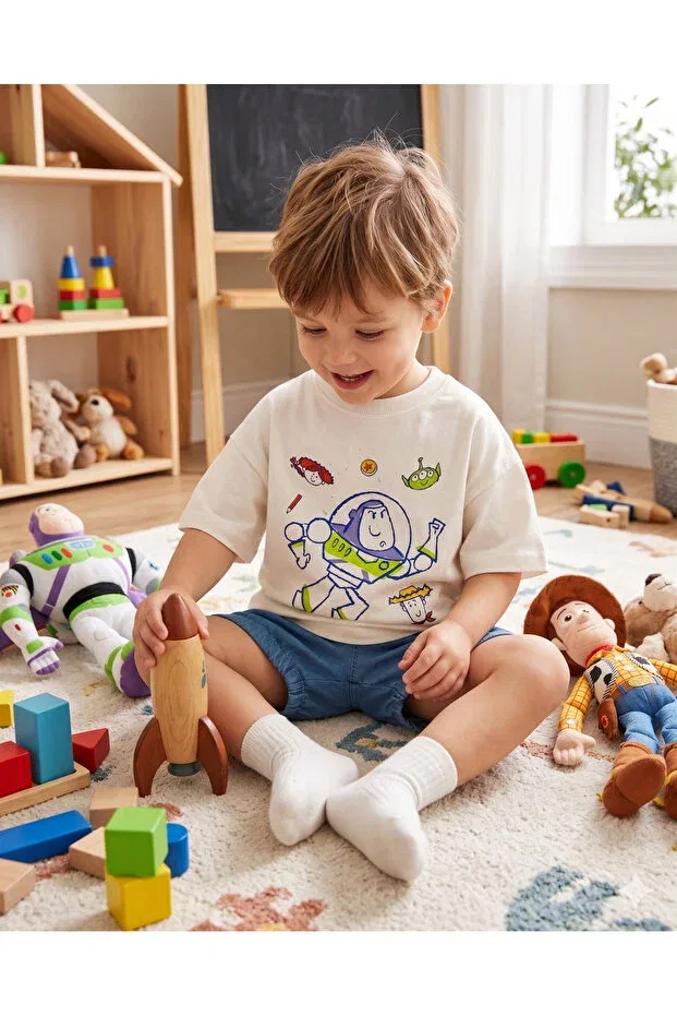 Детская футболка оверсайз с принтом Toy Story Themed Babytex, Ecru