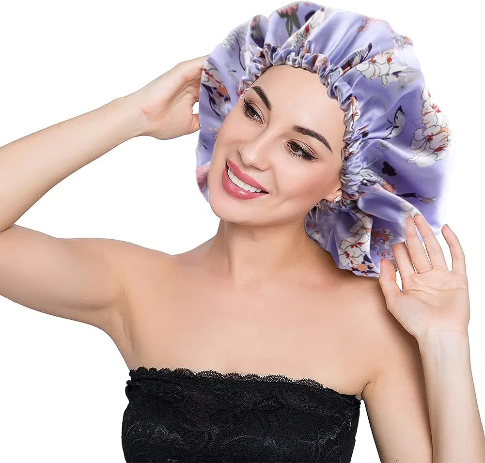 Шапочка для сна Satin, ELIHAIR, XL, Purple Flora — фото 3