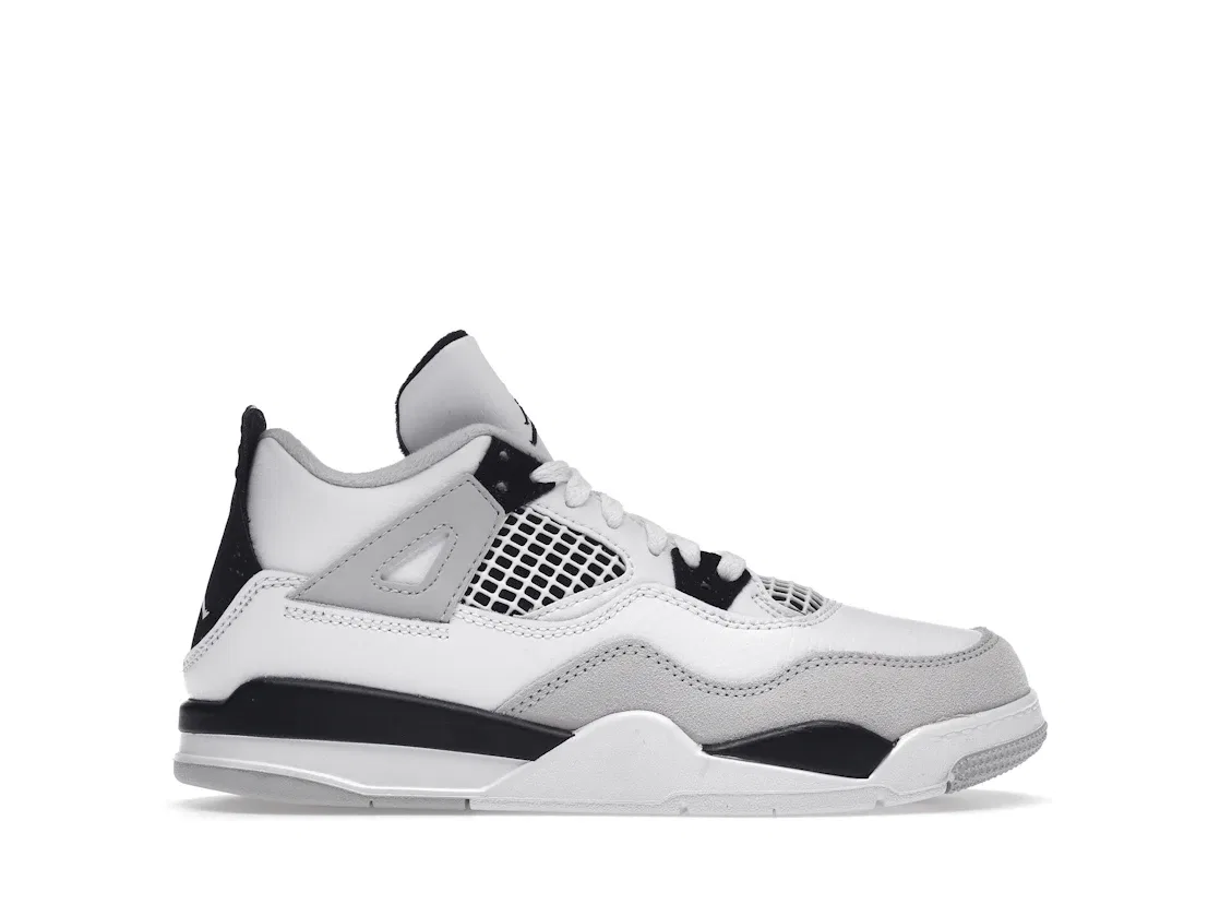 Детские кроссовки Lifestyle с сетчатыми вставками Jordan 4 Retro, White/Black-Neutral Grey