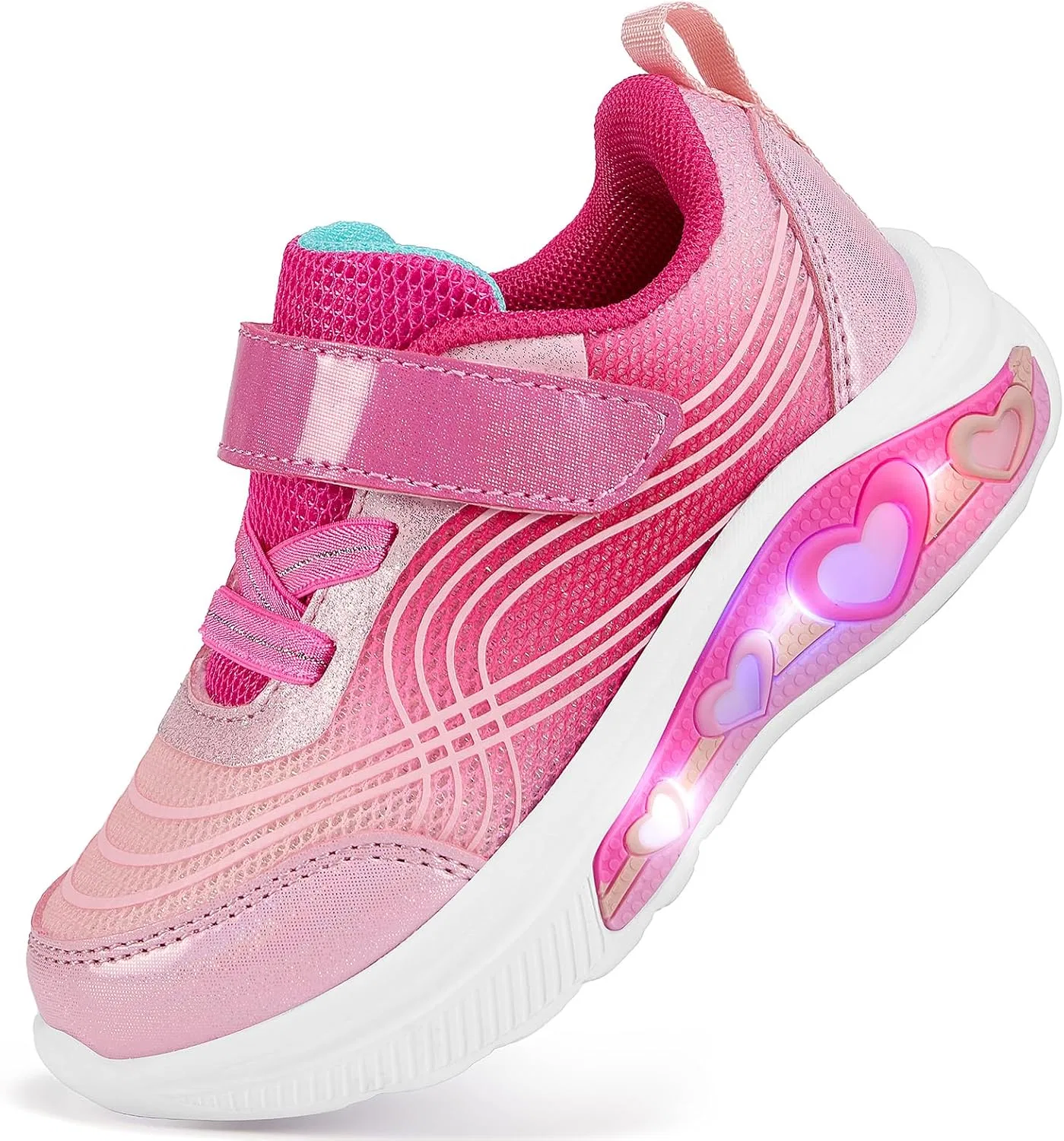 Детские кроссовки для девочек со светящимися сердечками SINOSKY, Fuchsia Pink