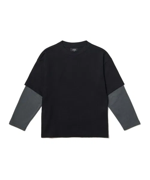 Детская футболка с длинным рукавомMUSINSA STANDARD KIDS, Black/Dark Grey — фото 2