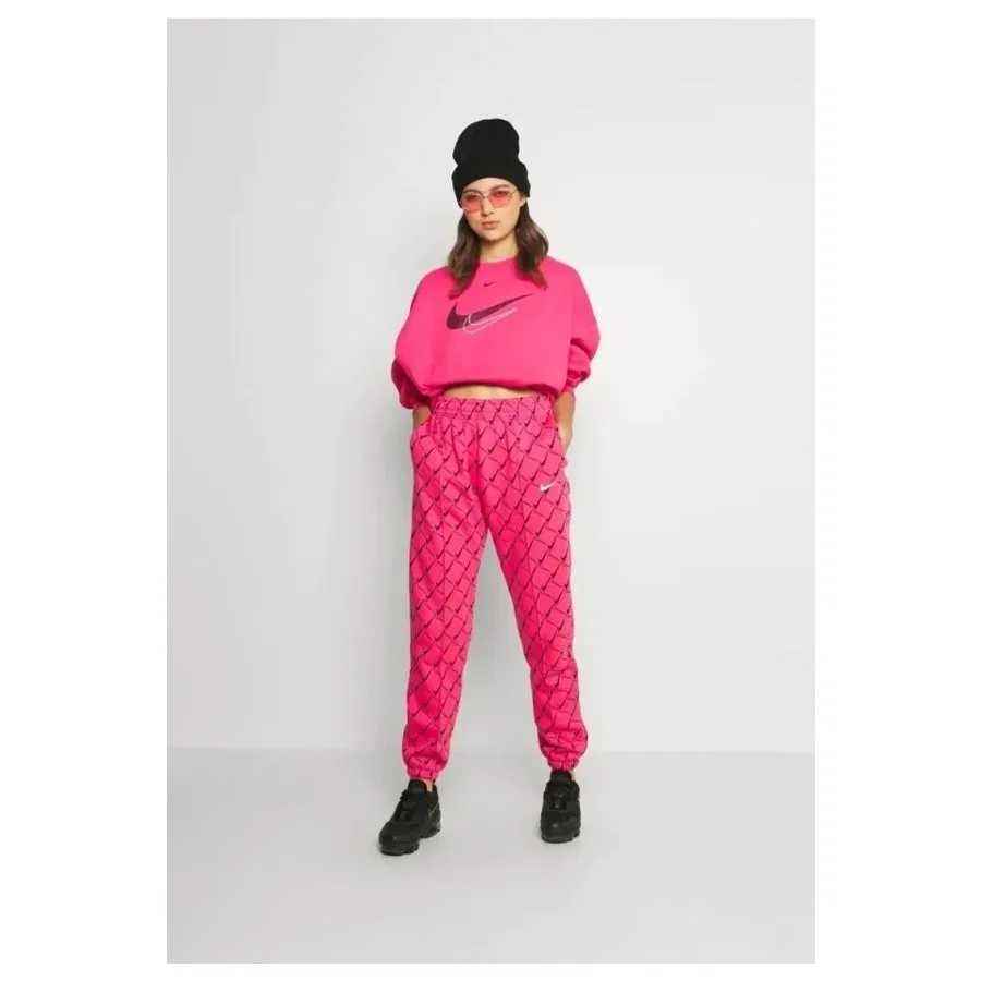 Спортивные штаны Nike Oversized Joggers в принте Swoosh, Светло-фуксия