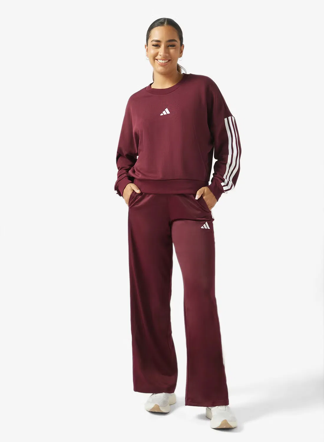 Свитшот с полосами 3 stripe essential french terry Adidas, бордовый — фото 4
