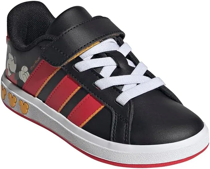 Детские кроссовки для мальчиков с принтом Marvel Avengers Grand Court adidas, Black/Pure Ruby/Crew Yellow/Mickey Mouse — фото 4