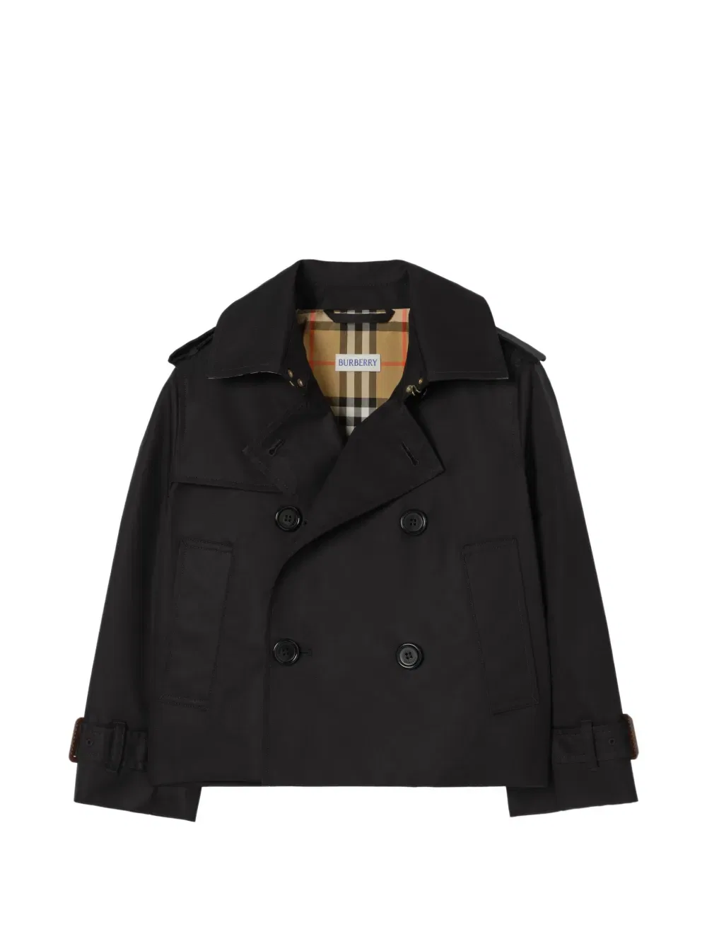Двубортный тренч хлопковый Burberry Kids, черный