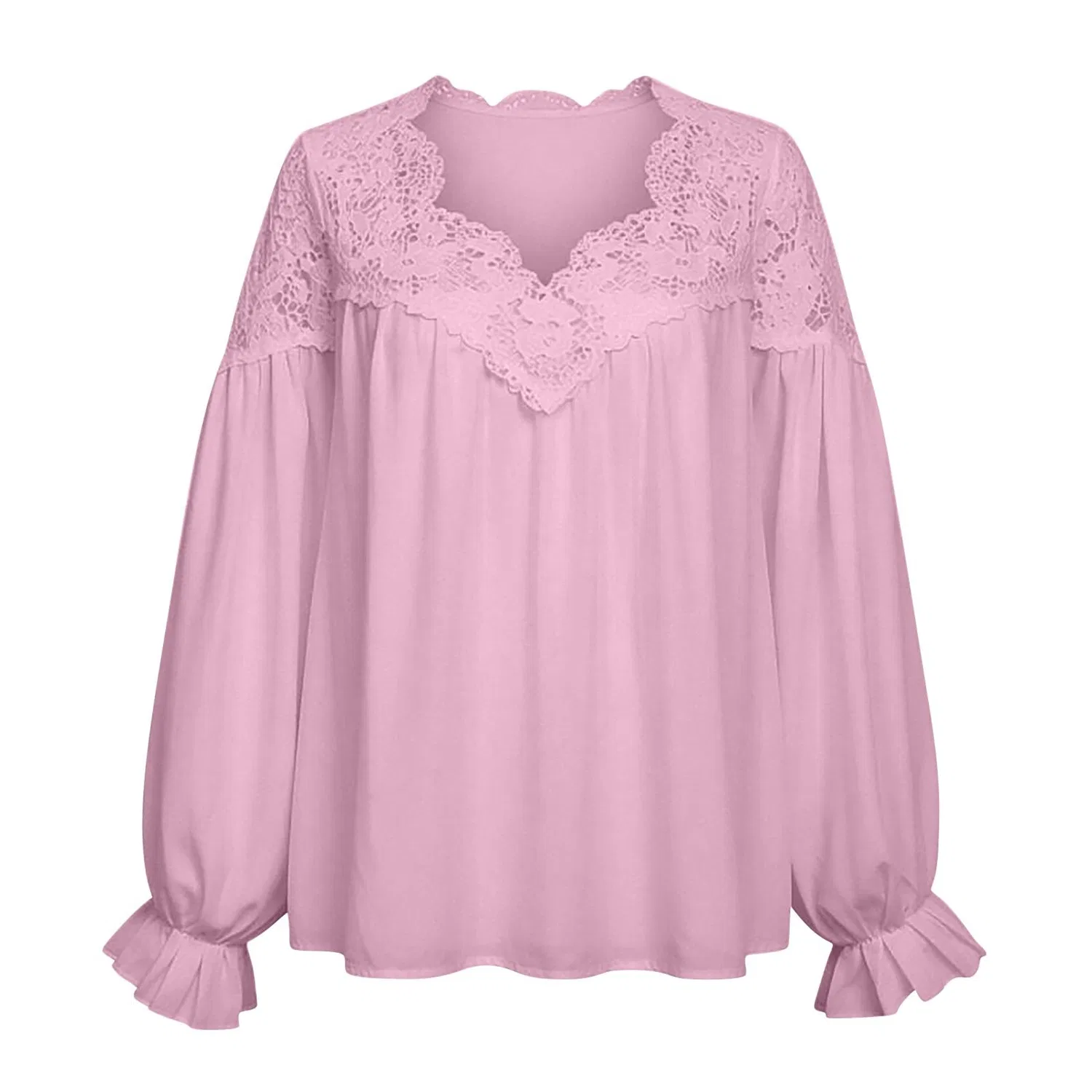 Женская блуза винтажная с колокольчиковыми рукавами HUIFUAO, Z11 Pink — фото 4