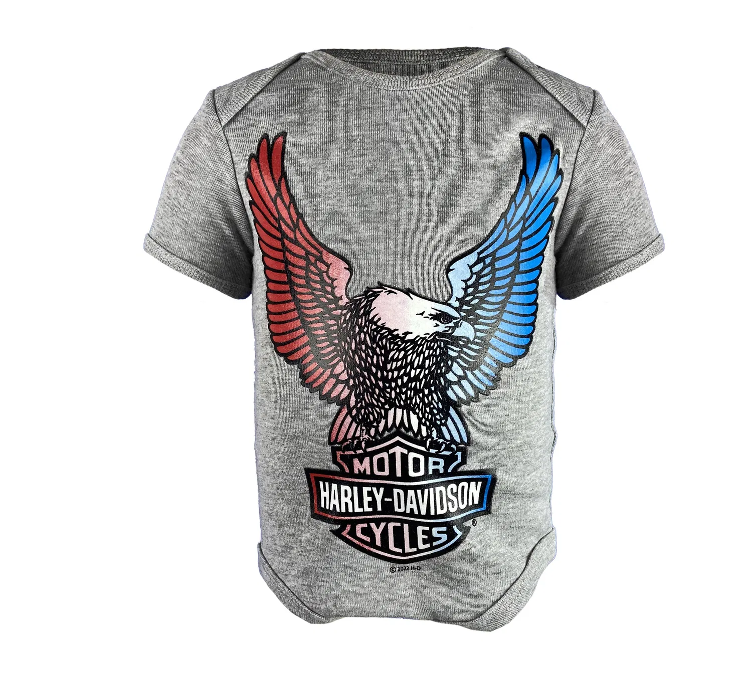 Детский комплект боди с принтом Bar & Shield Roses and Bar & Shield Eagle Harley Davidson, Grey Heather/Navy — фото 2
