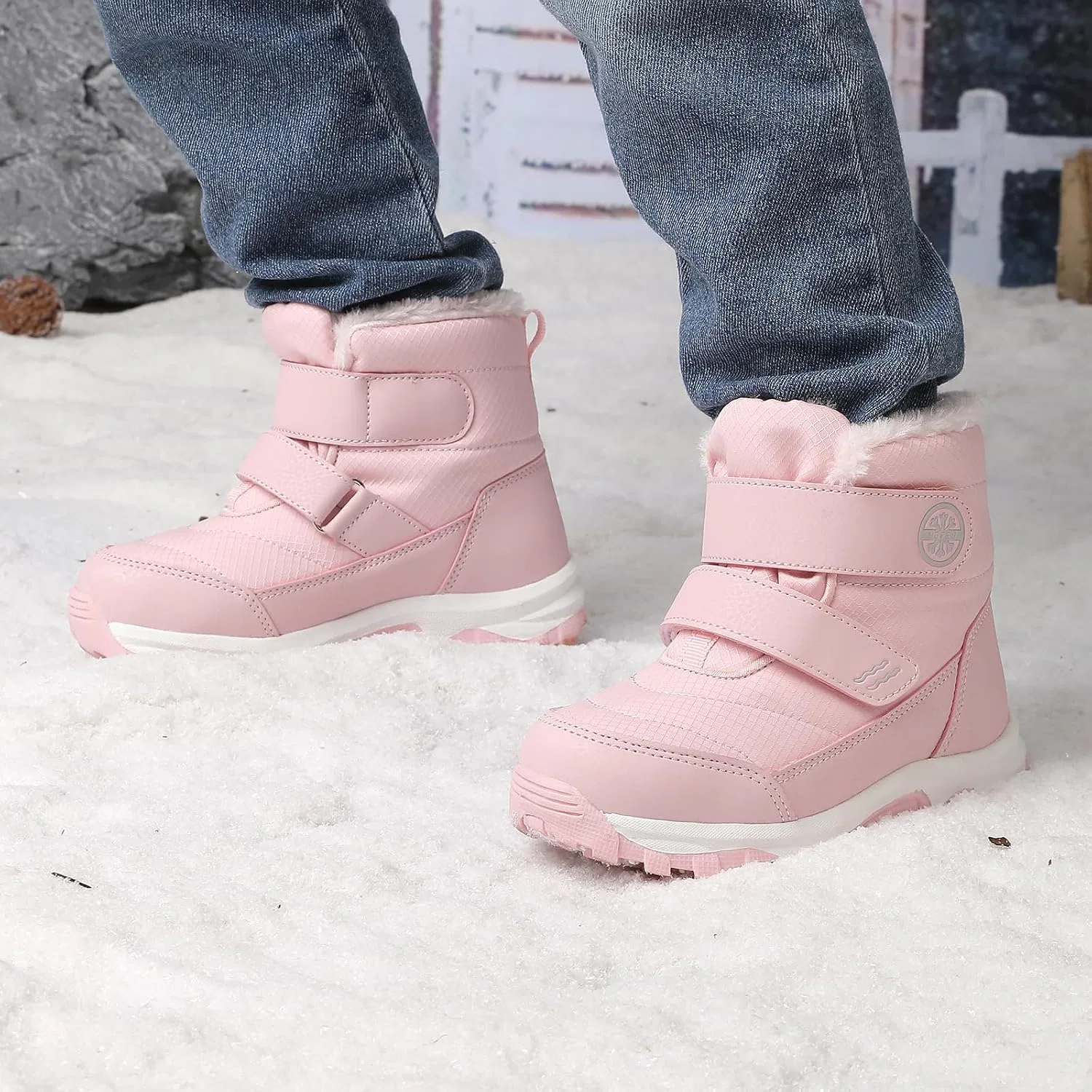 Детские зимние водонепроницаемые ботинки для мальчиков и девочек UBFEN, Light Pink — фото 2