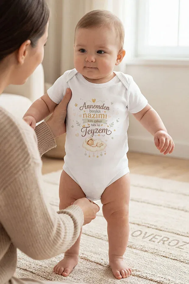 Детское боди с принтом Auntie written Overoz, White-11