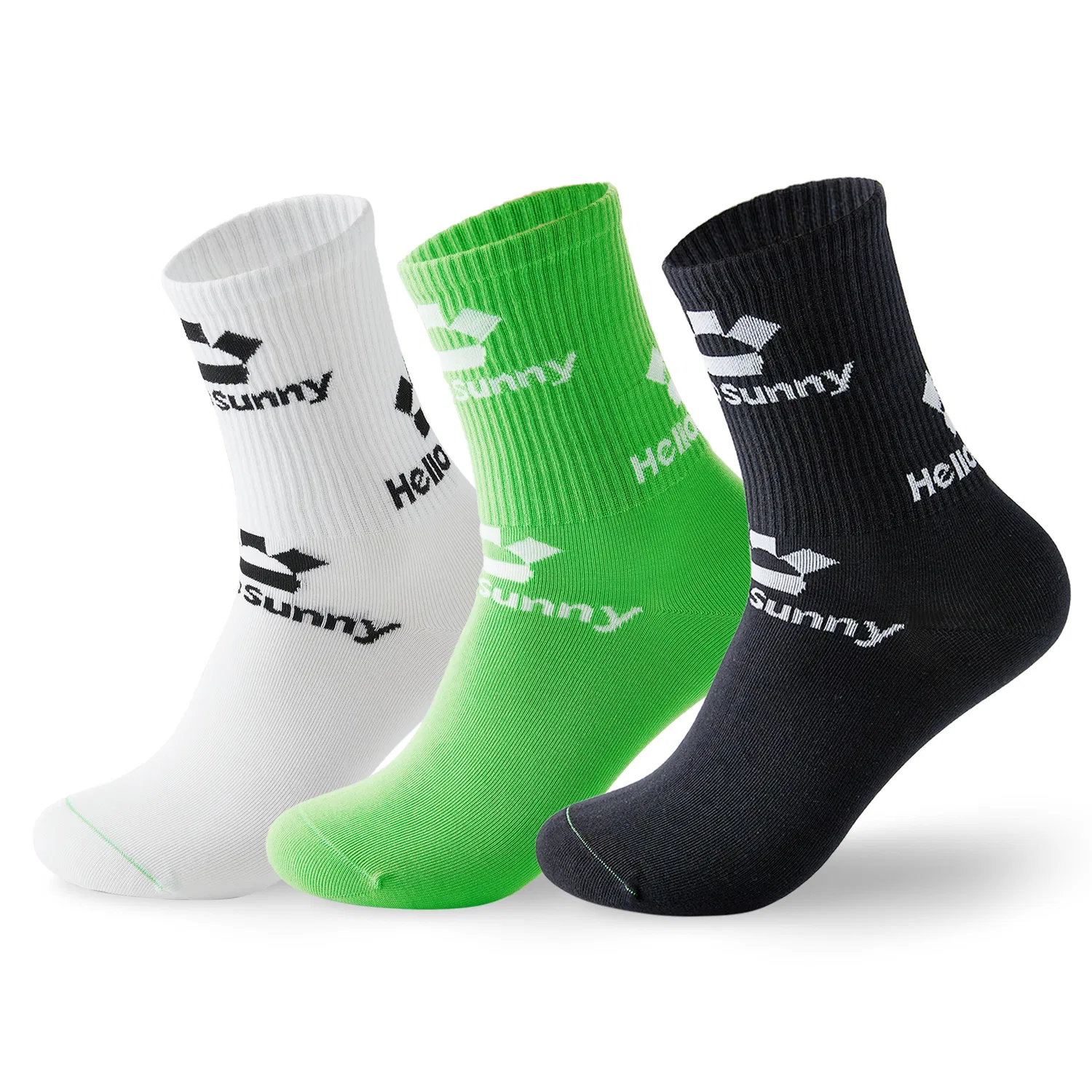 Детские носки с принтом Hello Sunny, 3 пары, White Green Black
