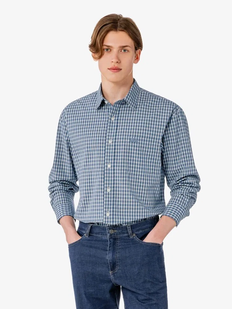 Рубашка с длинным рукавом, хлопок, клетка LACOSTE, Navy