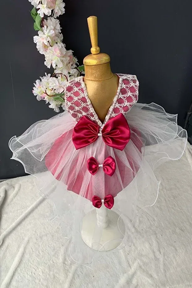 Детское платье для девочек с бантом Mevlütluk Dress Mnk Baby&Kids, Burgundy
