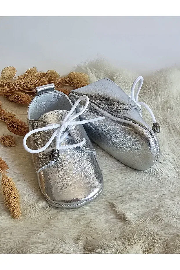 Детские мокасины для новорожденных из натуральной кожи Alfa silver Hodore, Silver — фото 4