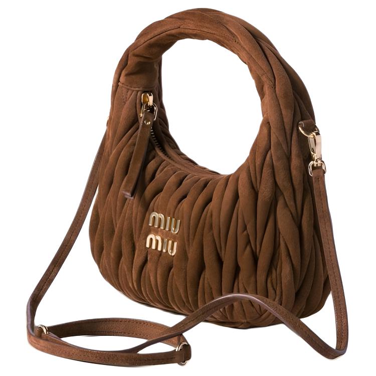MIU MIU Маленькая женская сумка на одно плечо из стёганой овчины Dark Brown — фото 2