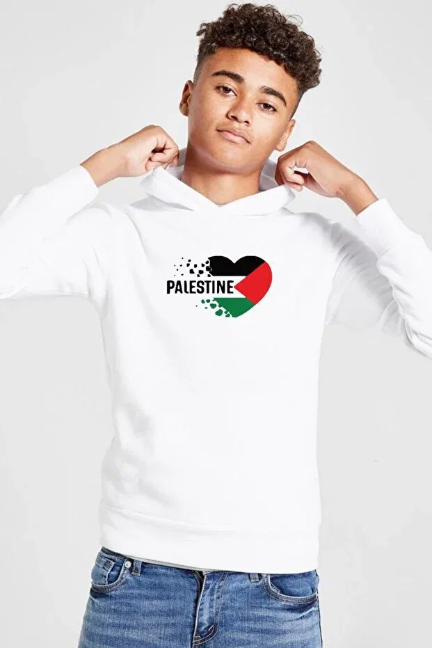 Детское худи для девочек с принтом Heart Palestine Flag White Tshirthane, White