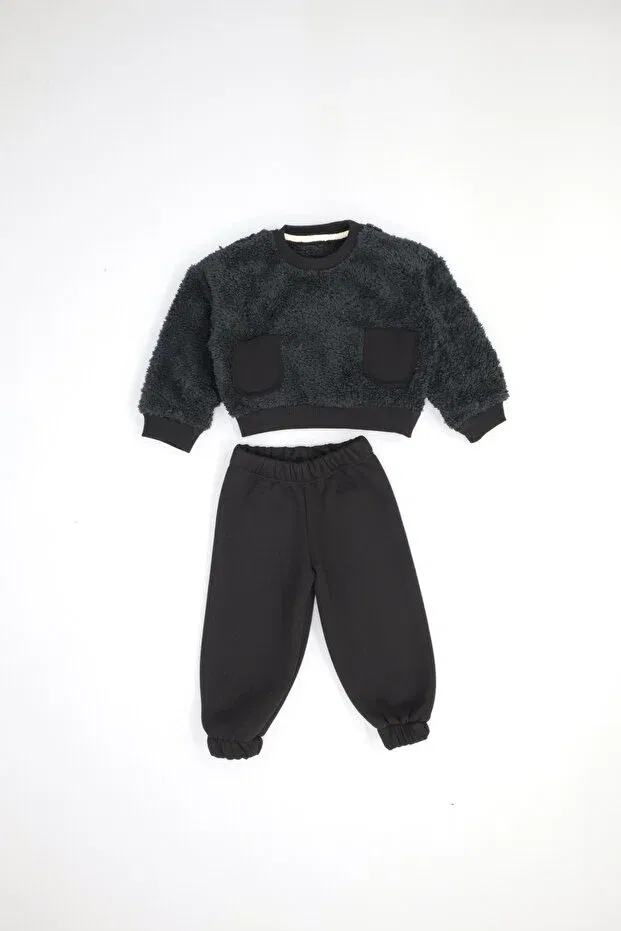Детский комплект из футера с начесом Unisex baby plush sweatshirt and sweatpants set Rg Kidsstore, Black