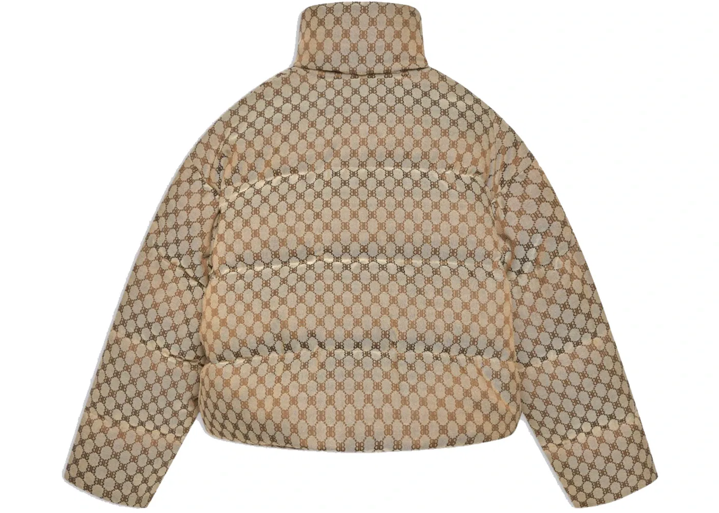 Женская пуховая куртка с принтом Hacker Project Gucci x Balenciaga, Beige/Ebony — фото 2