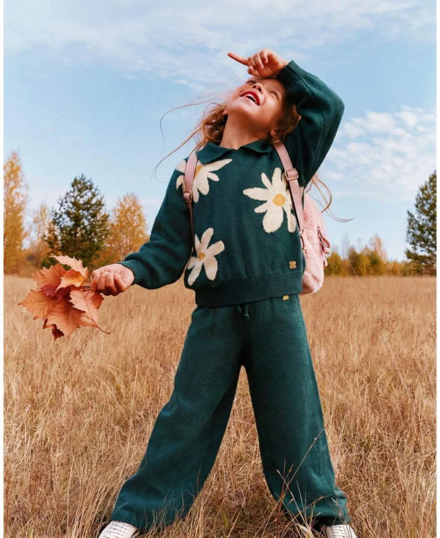 Свитер с принтом ромашек, модель Frosted Strawberry Deux par Deux, Jasper Printed Green — фото 2