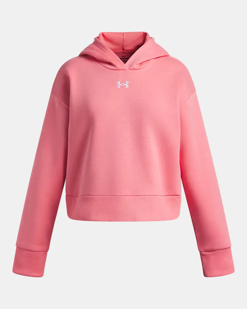Укороченное худи для девочек из ультрамягкого флиса с начесом UA Rival Fleece UnderArmour, Bittersweet Pink/White — фото 4