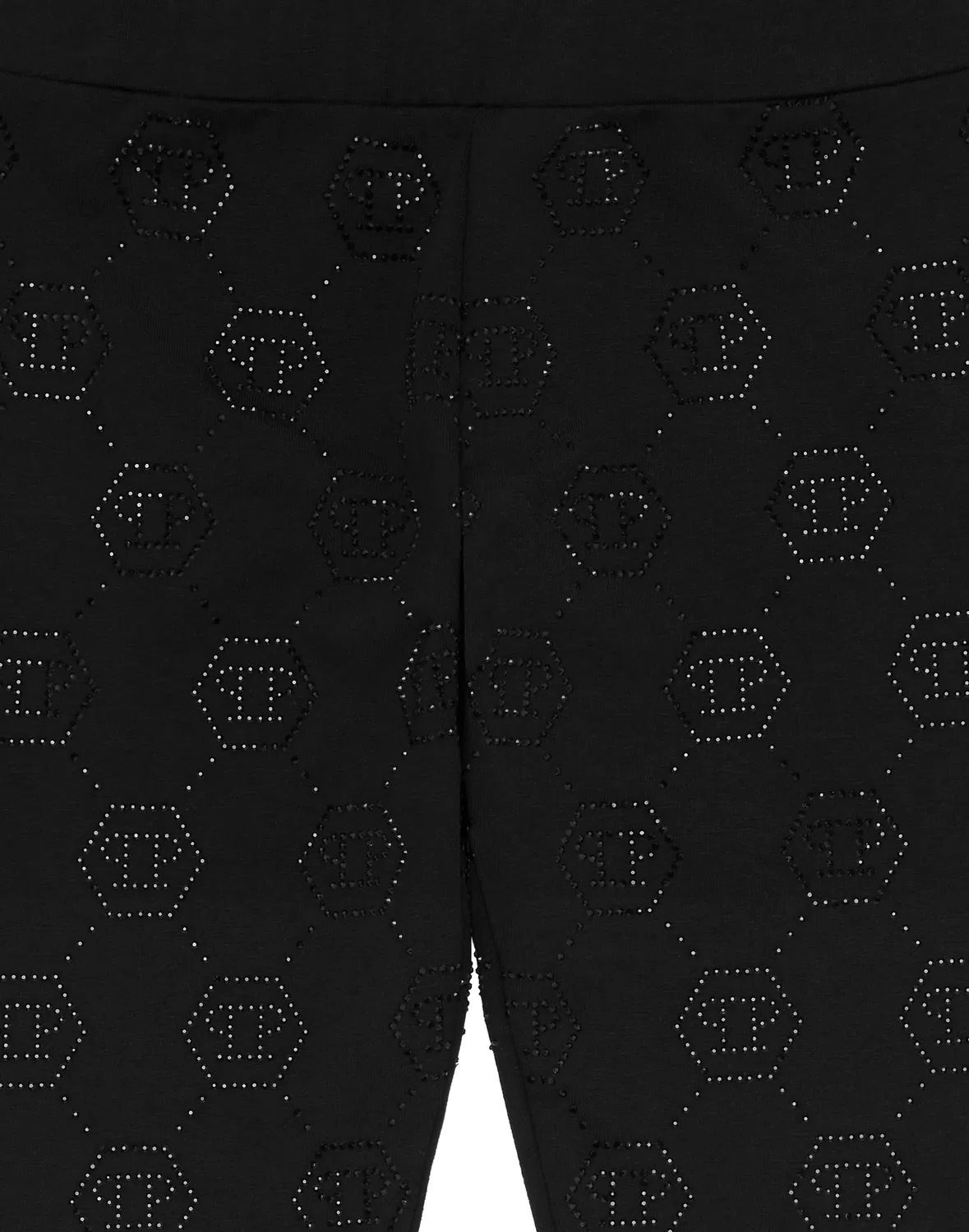 Детские леггинсы с монограммой и стразами Monogram Strass PHILIPP PLEIN, Black/Black — фото 3