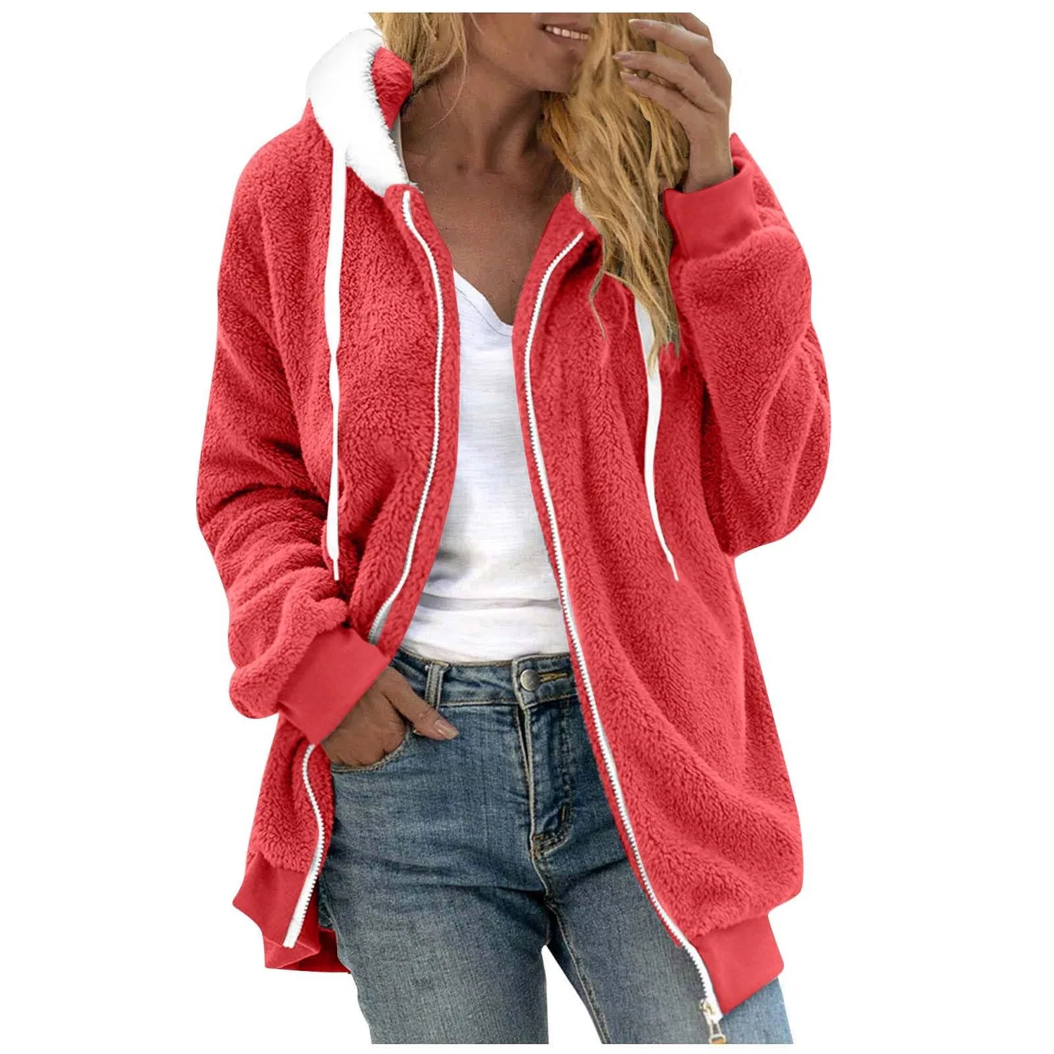 Женская флисовая куртка с капюшоном Teddy Outdoor, Rosso anguria 3