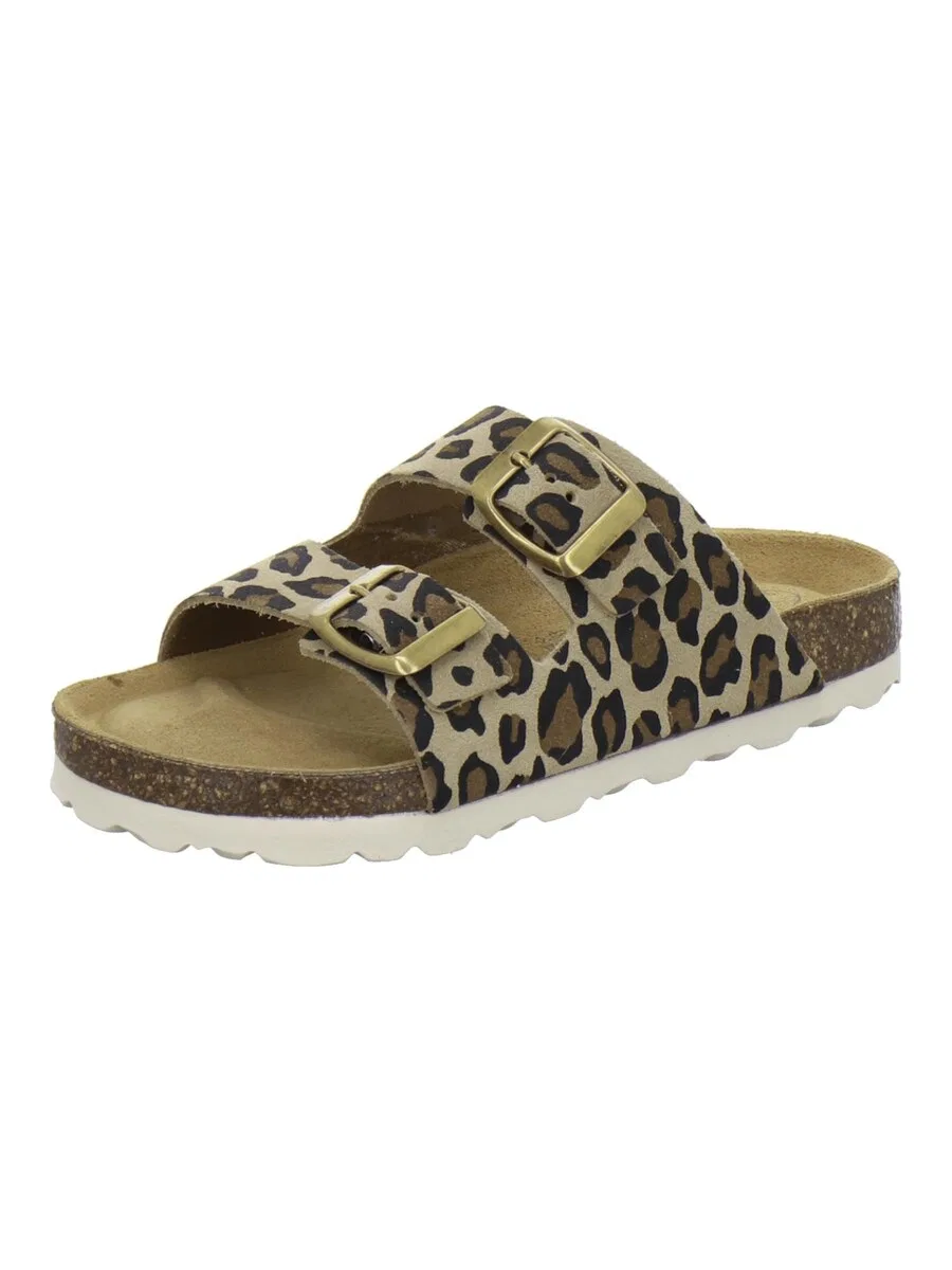 Сандалии AFS-Schuhe 'Madchen Pantoletten Zweischnaller leo-beige' бежевого цвета