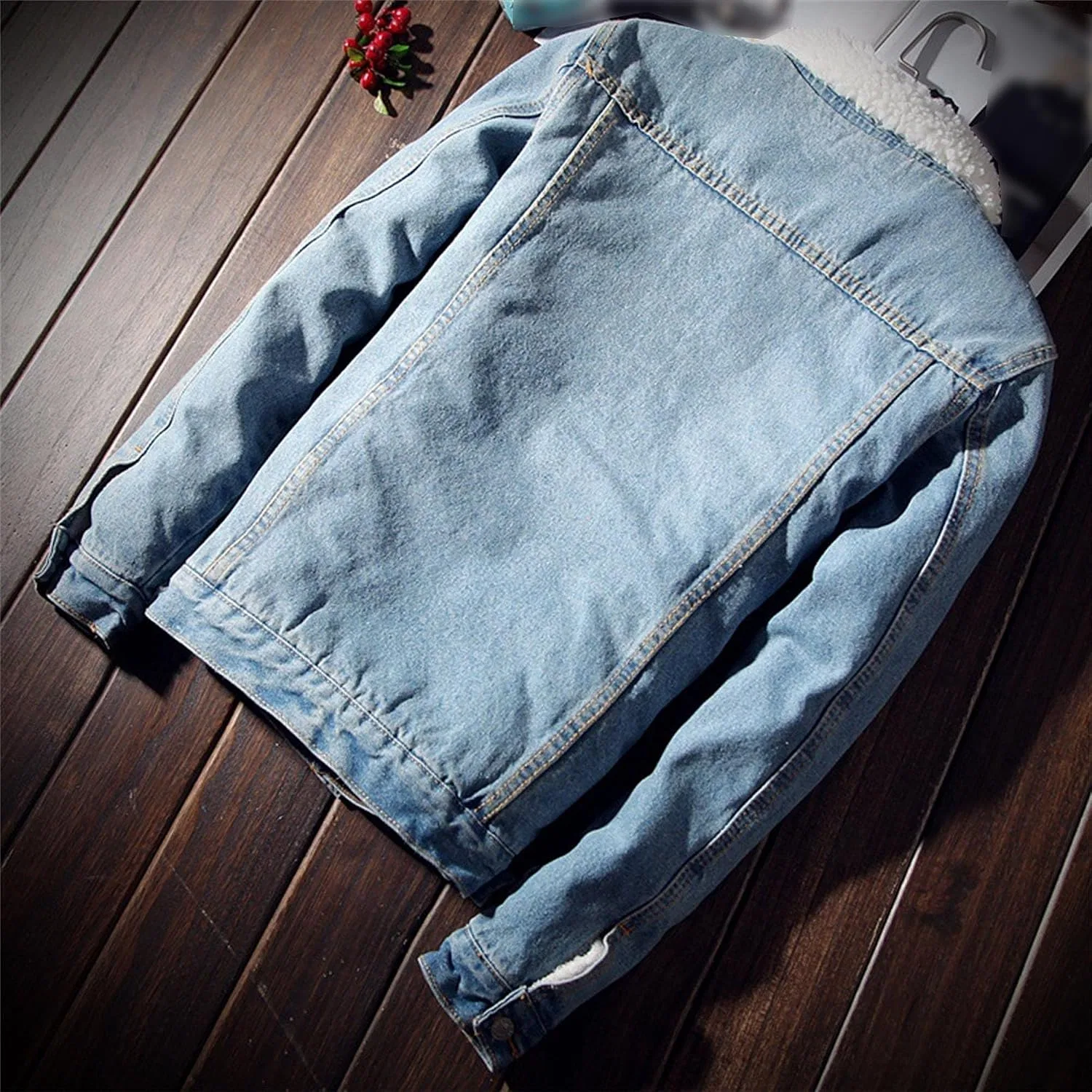 Мужское утепленное джинсовое пальто с флисом Slim Fit, синий — фото 2