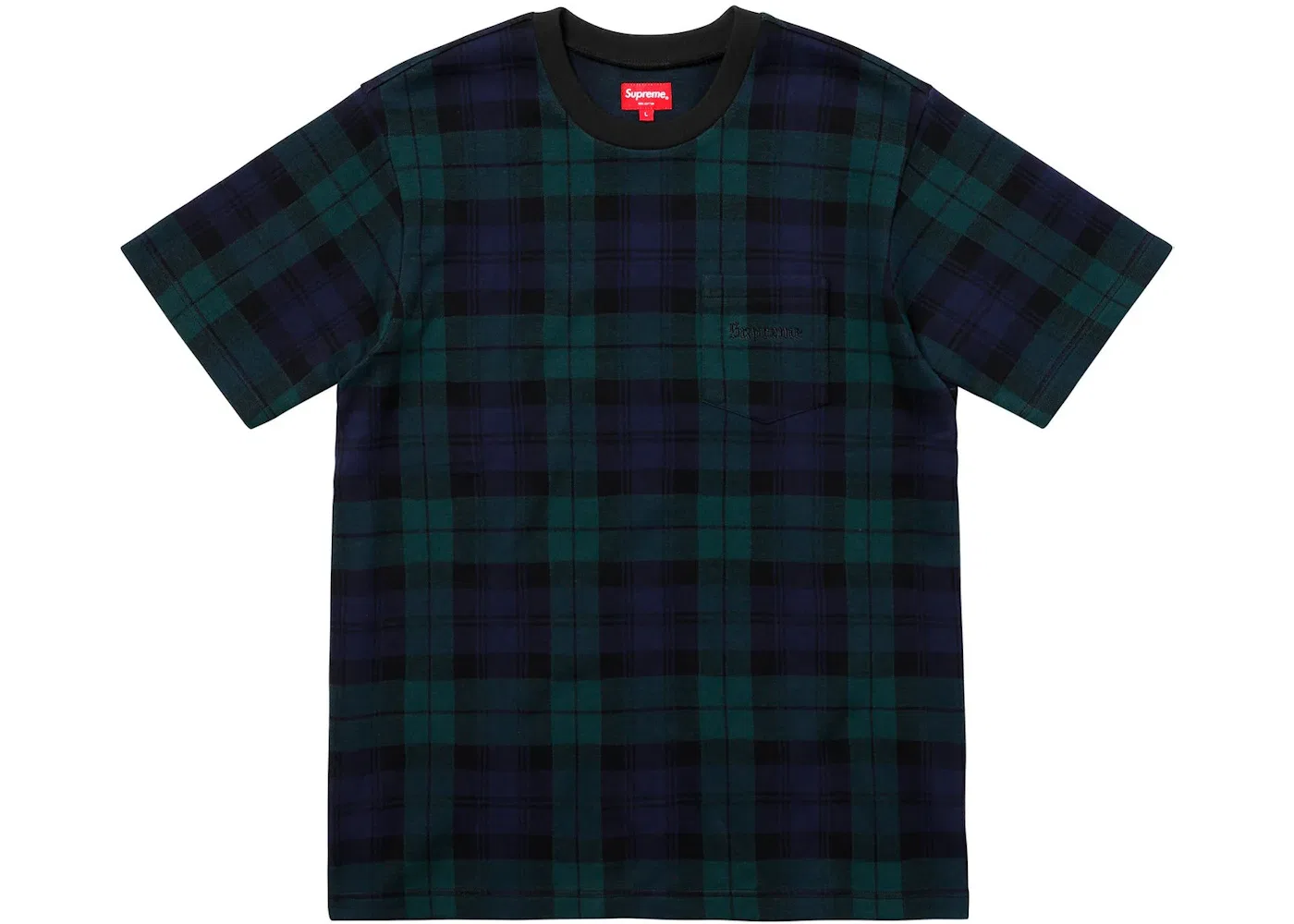 Мужская футболка с принтом Supreme Jacquard Tartan Plaid Pocket Tee, Navy