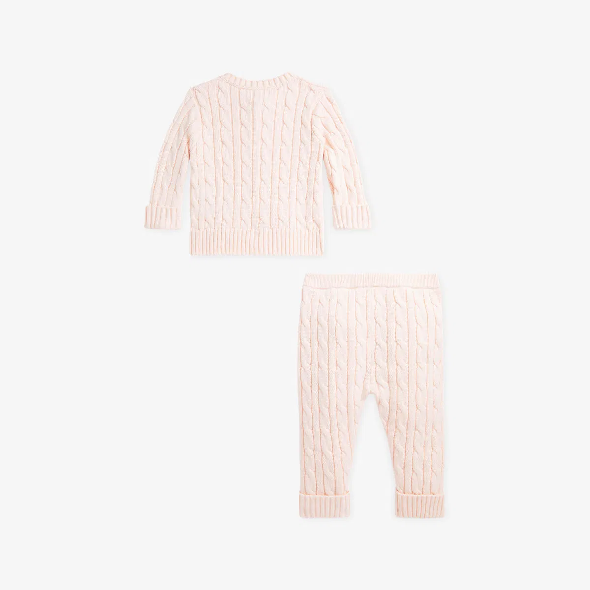 Детский комплект из хлопкового кардигана и штанишек крупной вязки Polo Ralph Lauren, розовый — фото 3