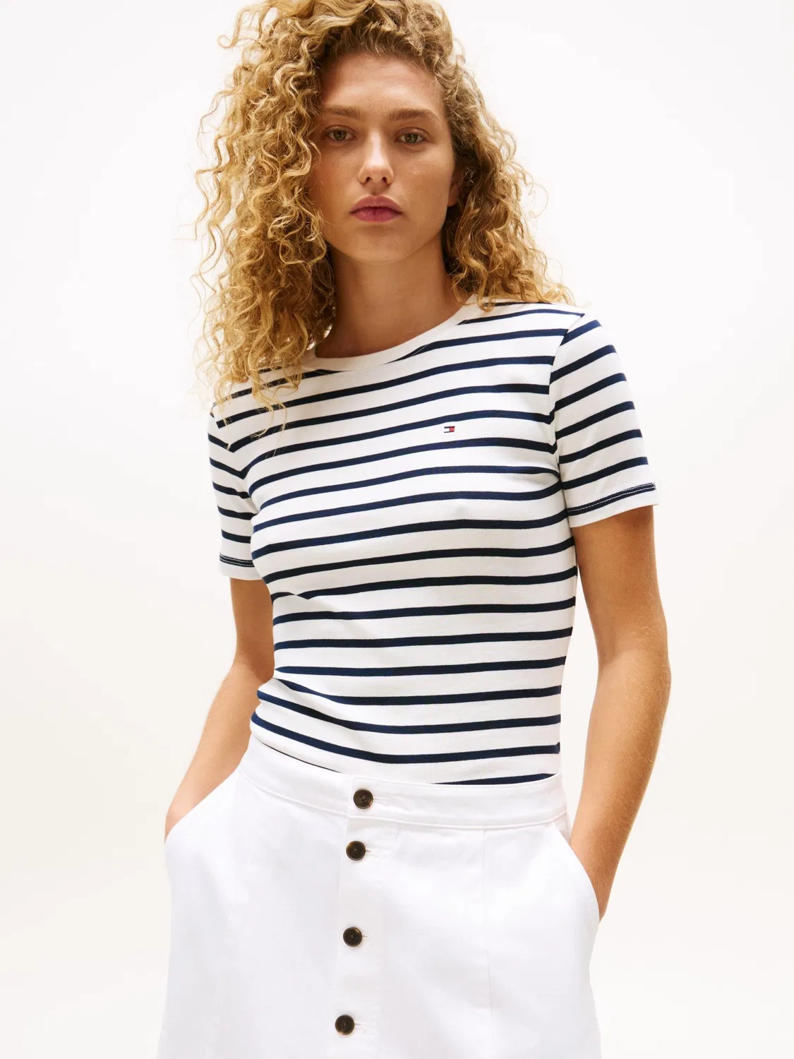 Футболка с полосками, облегающая Tommy Hilfiger, синяя полоска