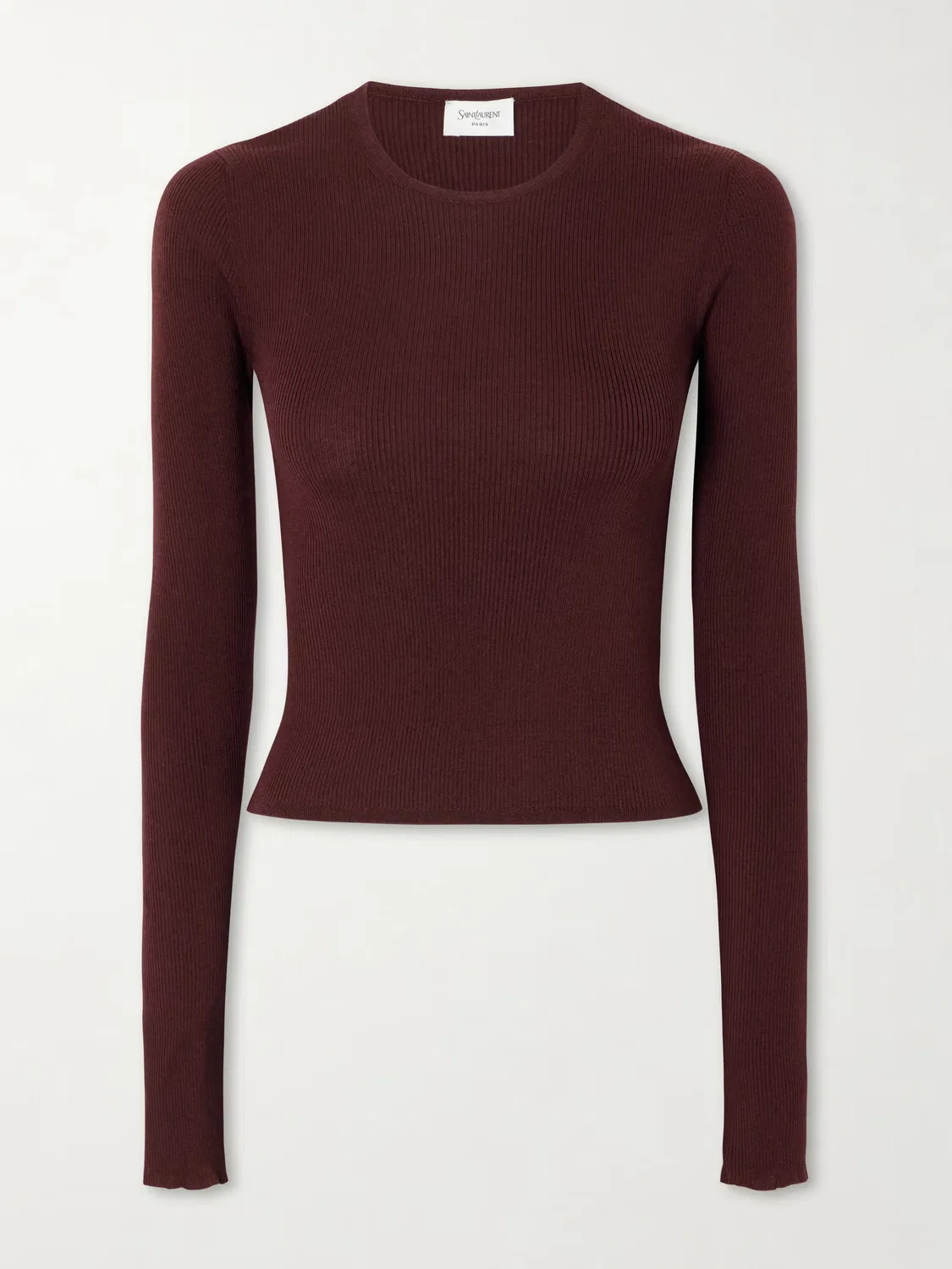 Футболка в рубчик из смеси кашемира шерсти и шелка Saint Laurent, Burgundy