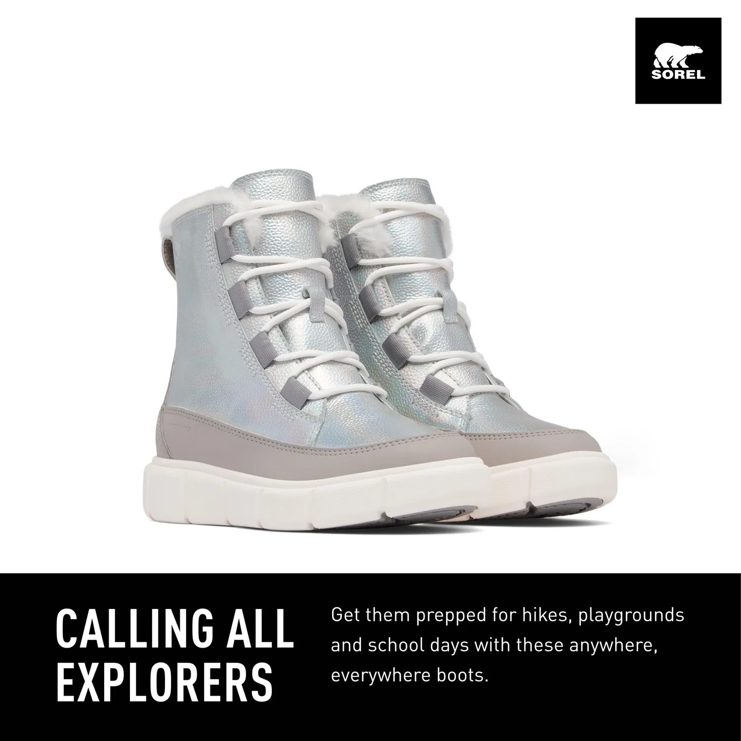 Детские ботинки для мальчиков водонепроницаемые Sorel Explorer Iii Lace Wp Sorel, Pure Silver Grey Chrome — фото 2