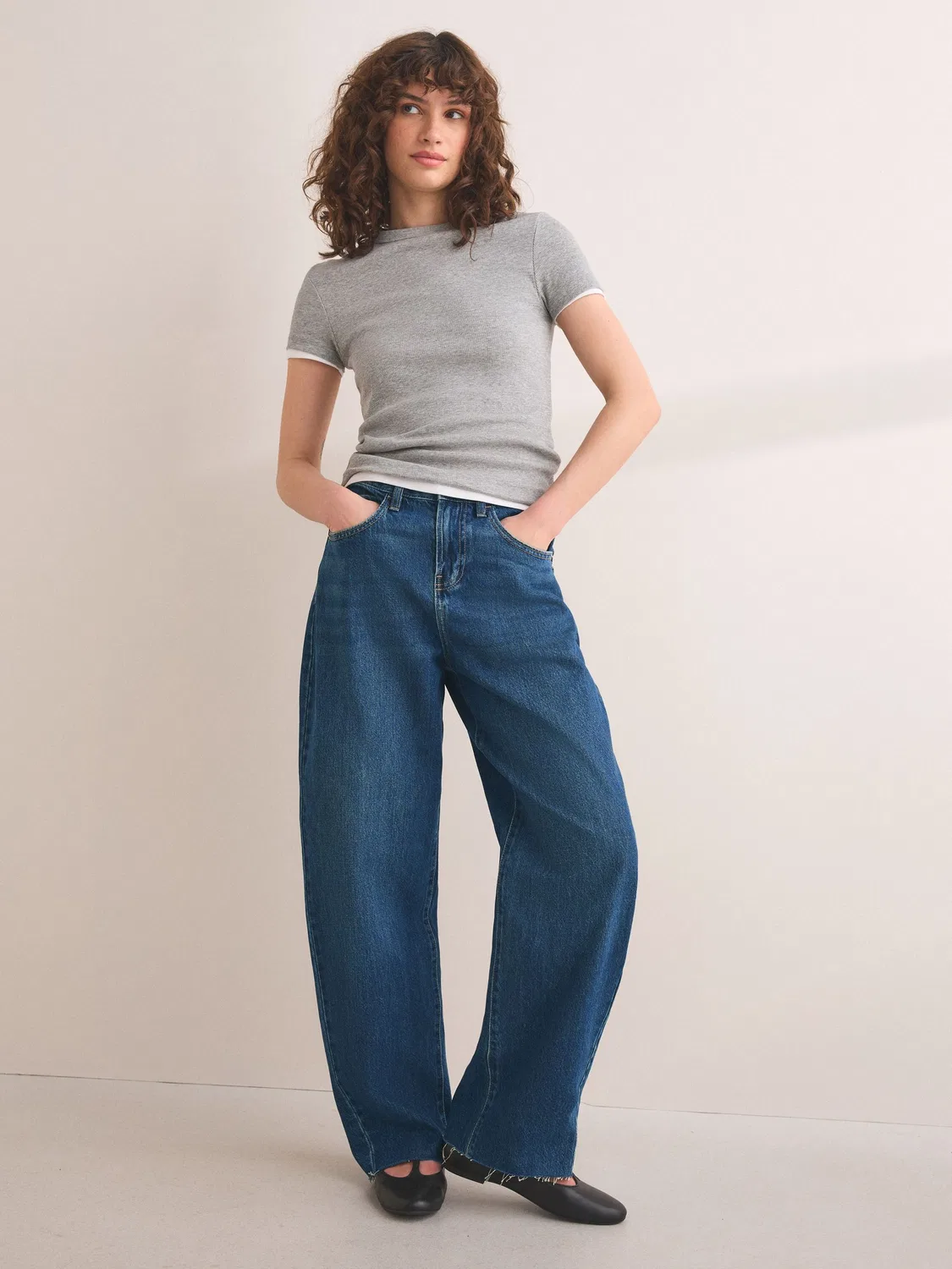 Джинсы-бананы Dark Blue Barrel Leg Jeans Next, темно-синий