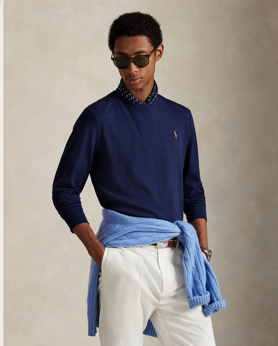 Мужская футболка из хлопка, Azul Marino, Polo Ralph Lauren, темно-синий