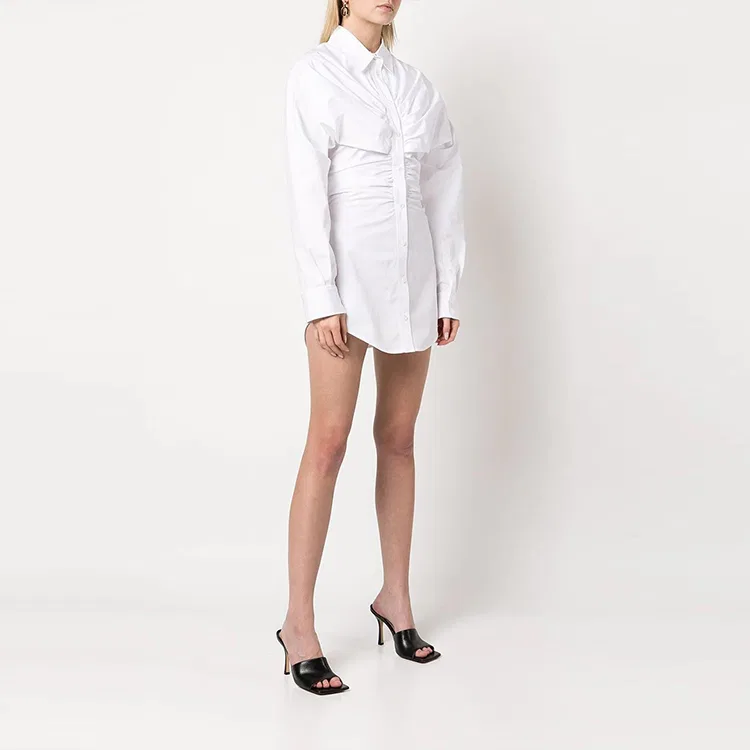 Женское платье с длинным рукавом с отложным воротником Alexander Wang, White — фото 4