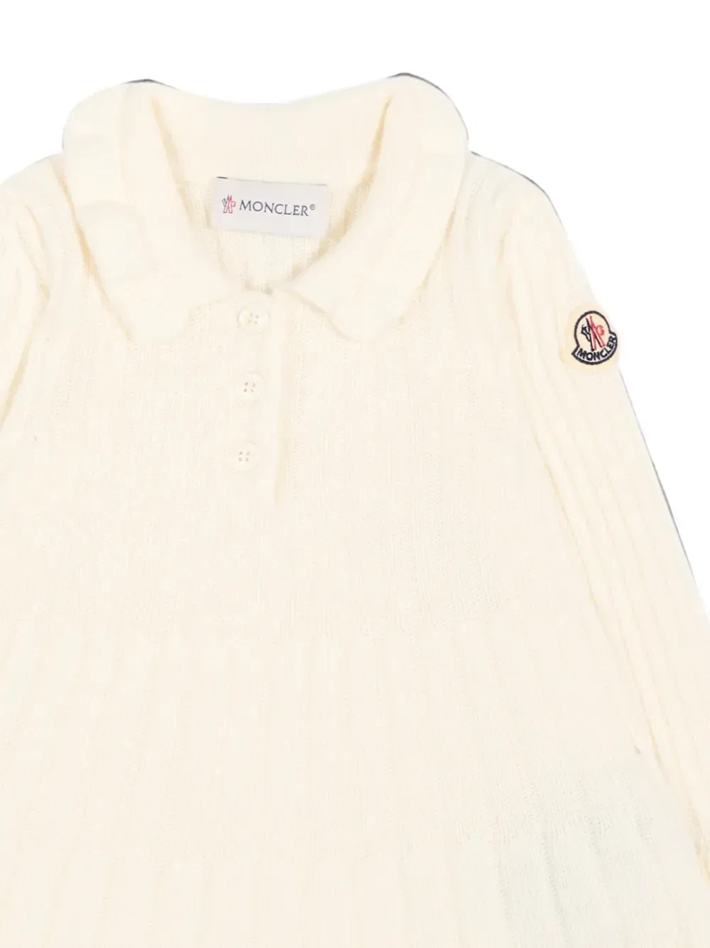 Платье с рубчатой вязкой и воротником-рюшами Moncler Enfant, бежевый — фото 3