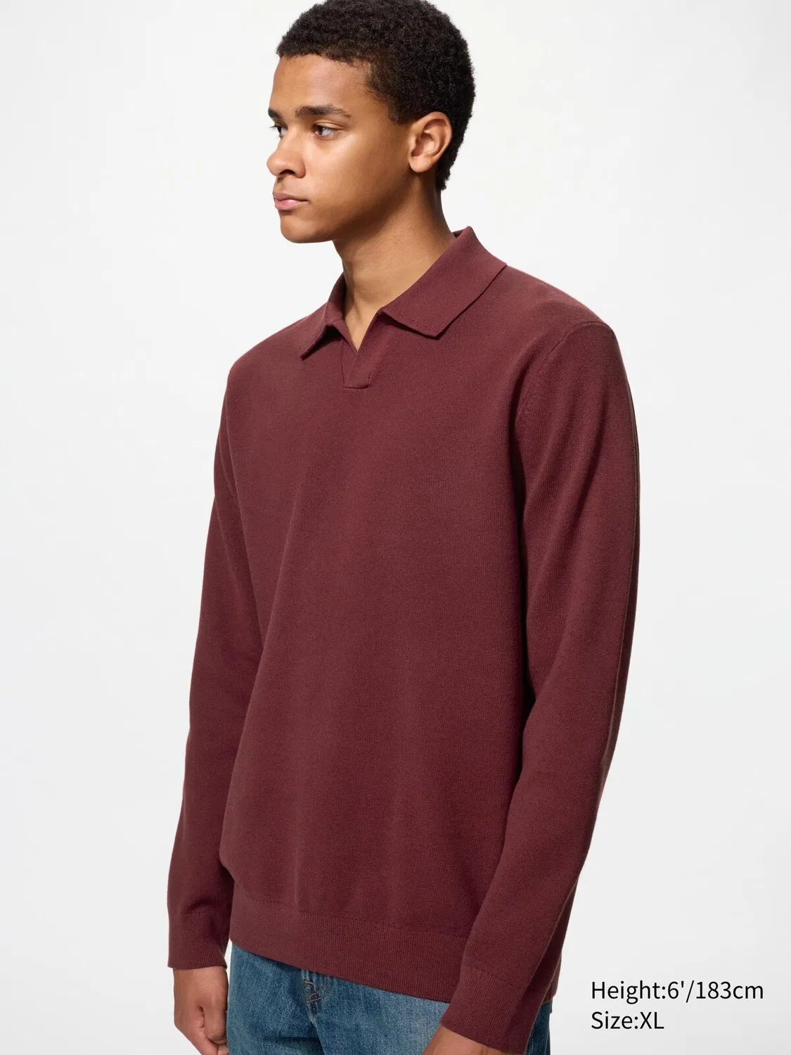 Поло-Свитер Uniqlo Milano в рубчик, который можно стирать, бордовый