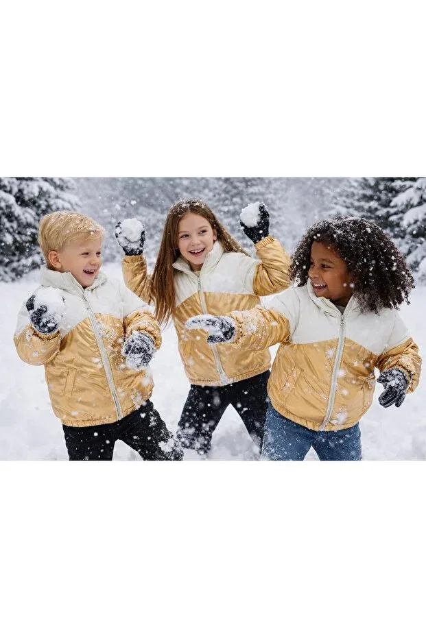 Детское пальто для девочек утепленное Timburly, White - Matte Yellow — фото 3