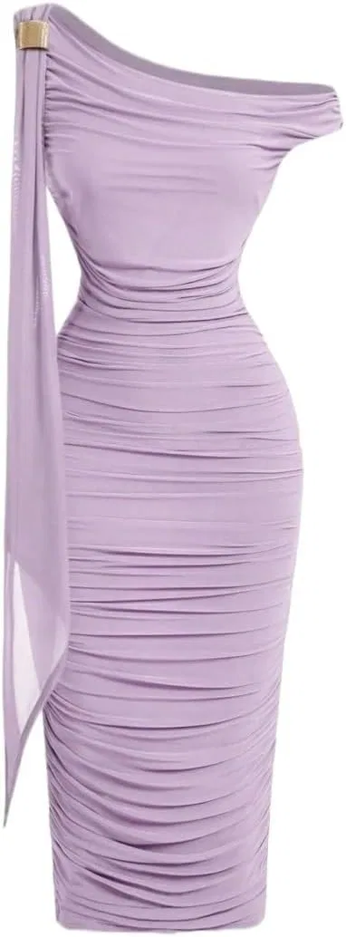 Женское мини-платье с асимметричным плечом, Lilac Purple