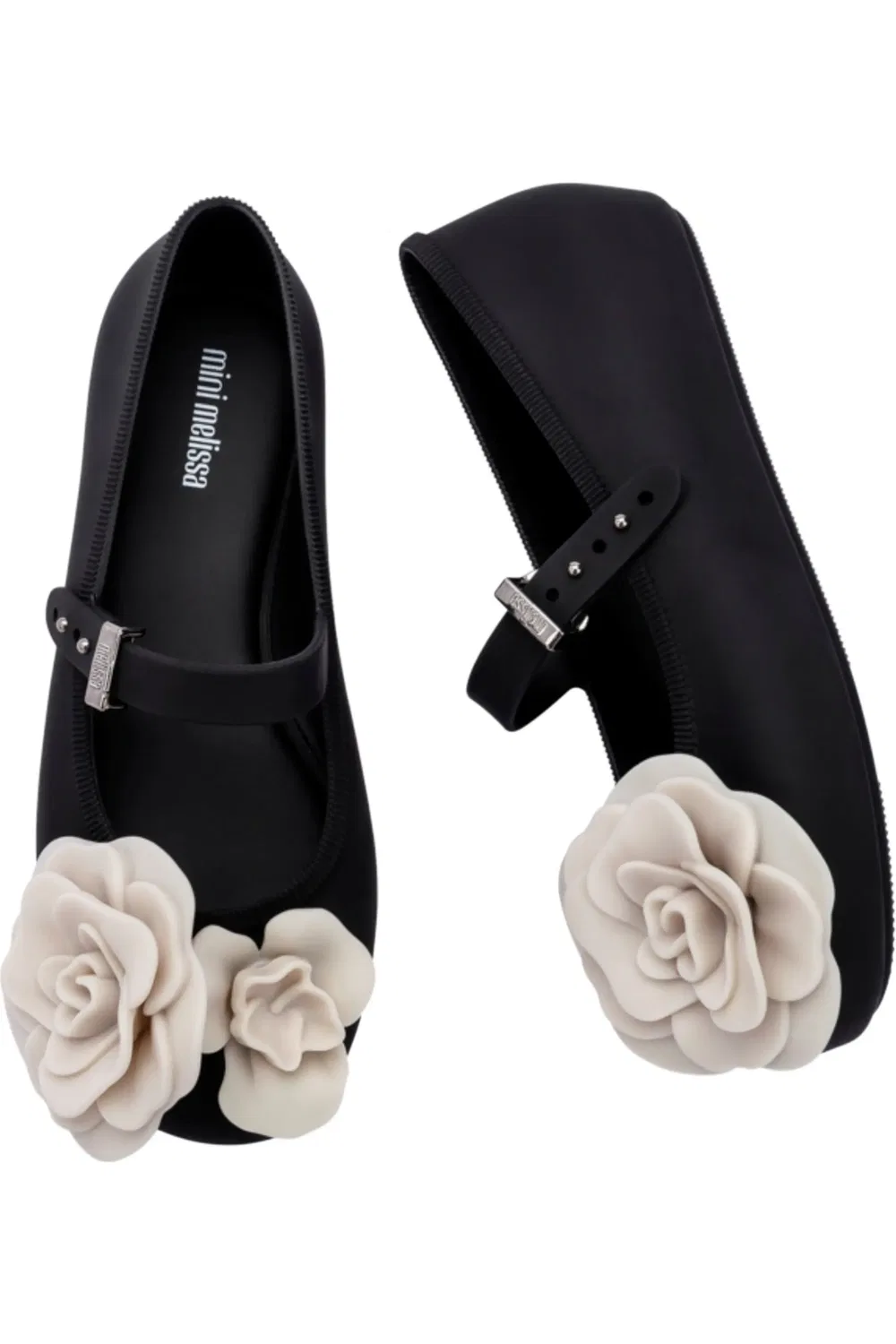 Детские туфли балетки с цветочными аппликациями Mini Melissa, черный — фото 3