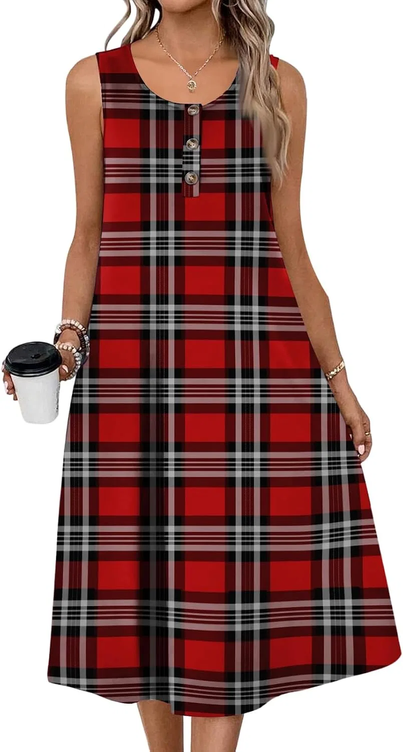 Женское платье макси в клетку Button Down, Red