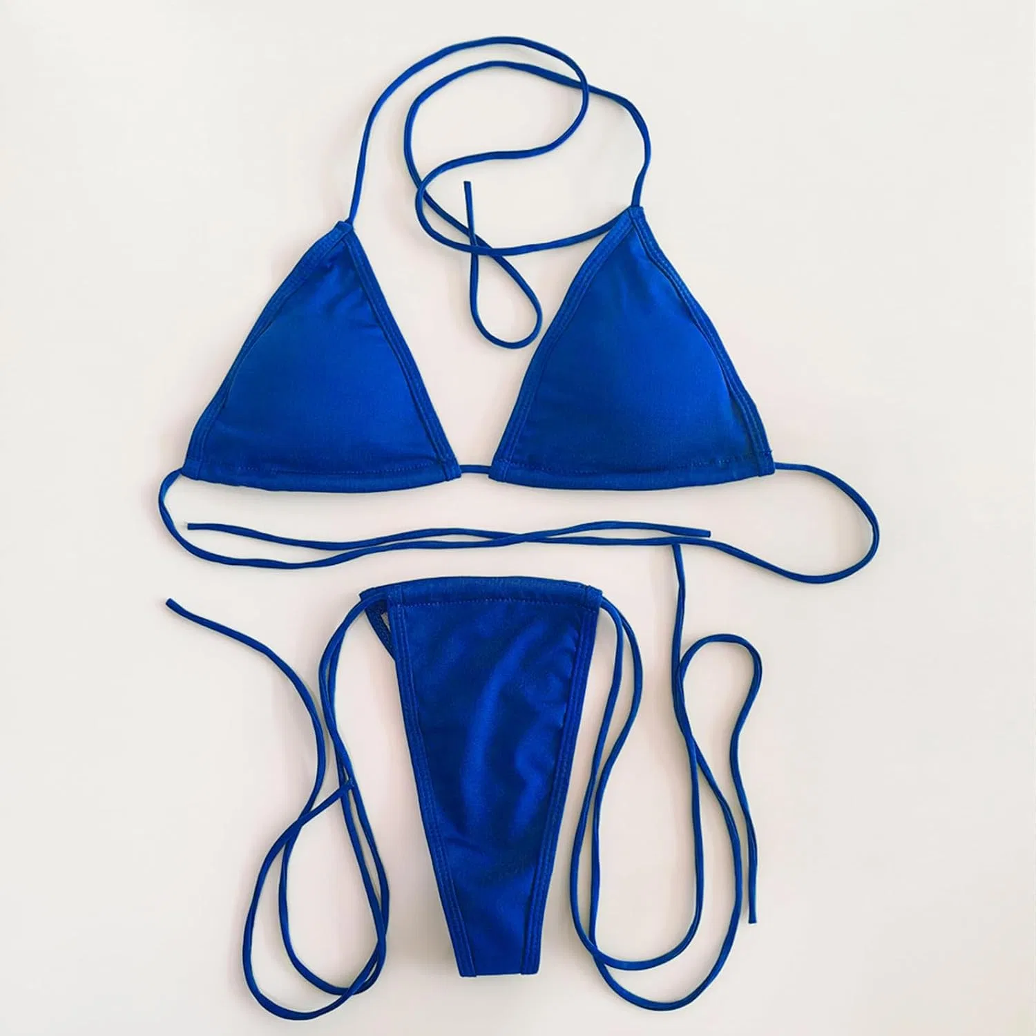 Женский бикини-комплект с завязками и кружевом, Blue — фото 4