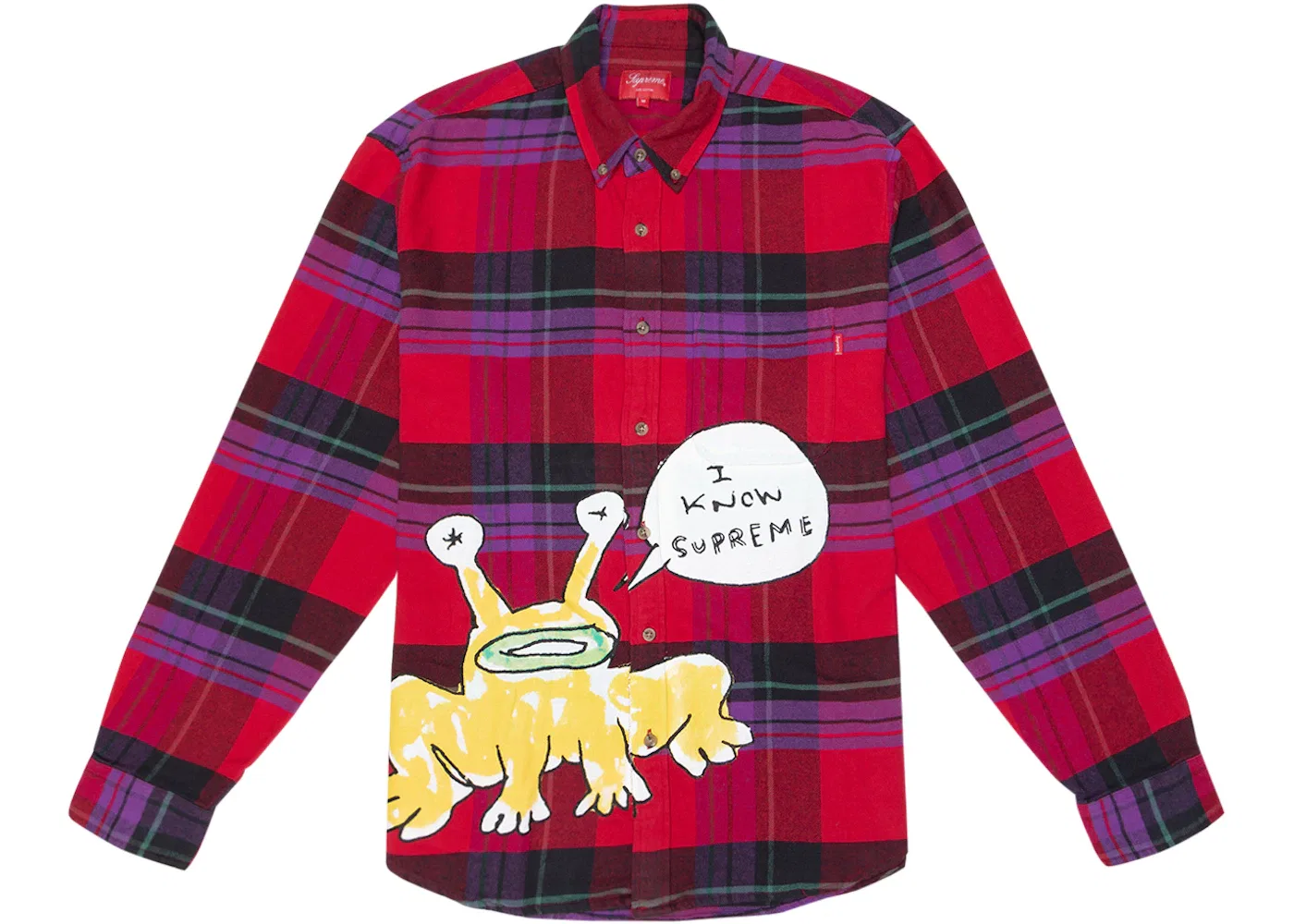 Мужская рубашка в клетку с принтом Supreme Daniel Johnston Plaid Shirt, Red
