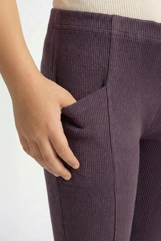 Детские леггинсы для девочек ребристые с карманами Perendi, Eggplant Color — фото 3