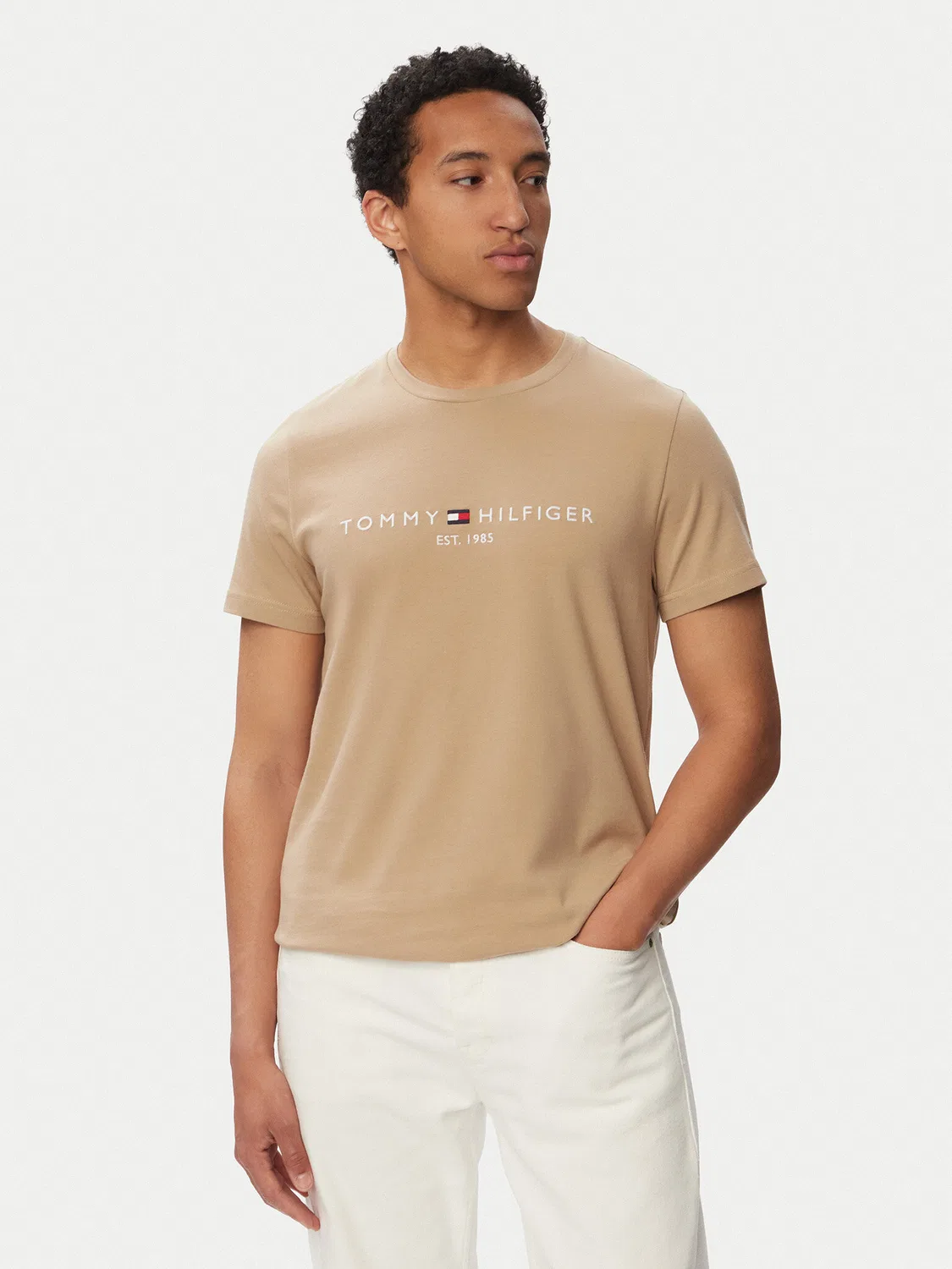 Мужская футболка стандартного кроя Logo Tee Tommy Hilfiger, бежевый