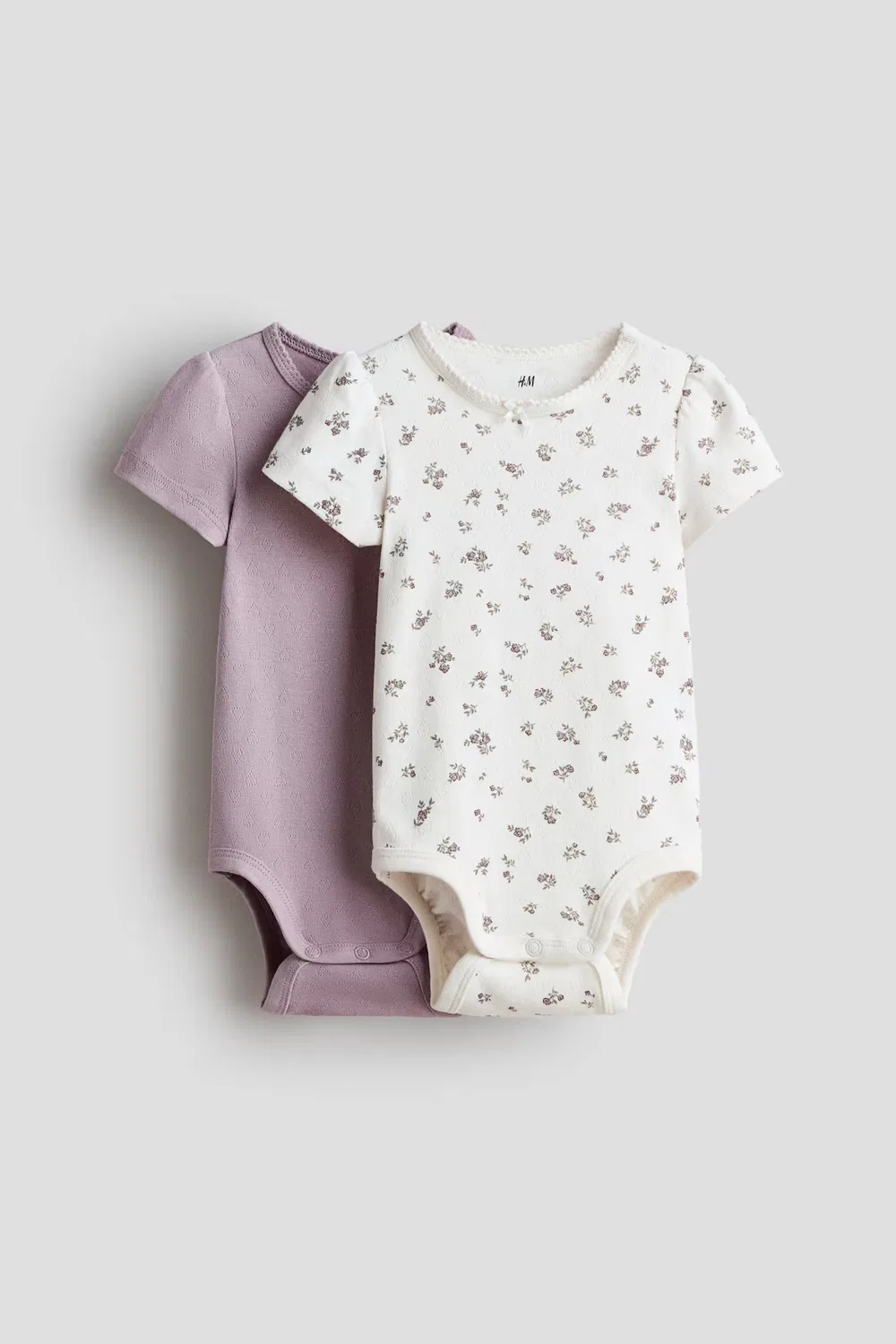 Комплект из 2 ажурных боди из хлопка H&M, Mattlila/Geblümt