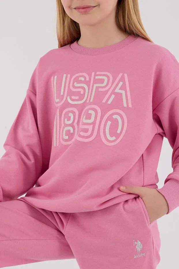 Детский комплект спортивного костюма для девочек с вышивкой U.S. Polo Assn., Carnation — фото 4