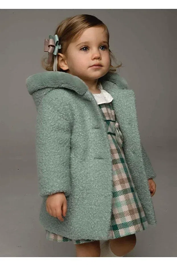 Детское пальто для девочек с меховым воротником Winter Baby Girl Fur Coat Mayoral, Green — фото 3