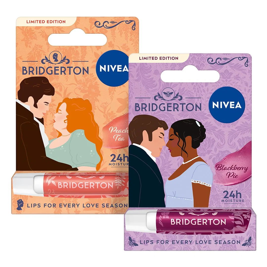 Набор увлажняющих бальзамов для губ Peach Tea + Blueberry Pie Bridgerton Edition NIVEA, Peach Tea/Blueberry Pie
