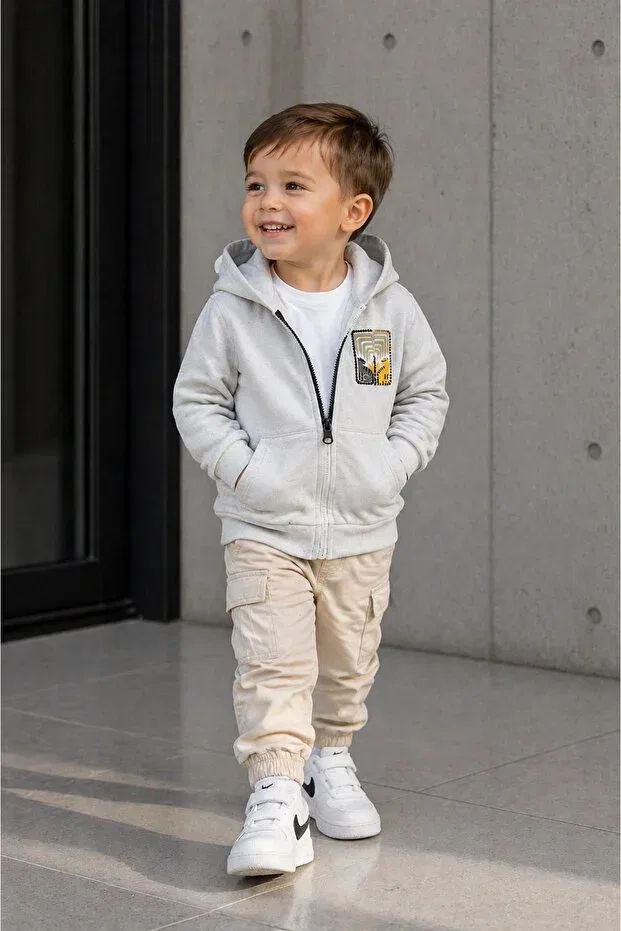 Детский жакет на молнии с принтом Nk Kids, Beige — фото 2